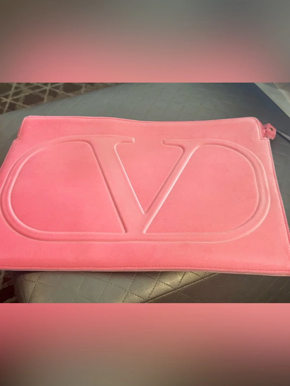 Valentino  Pink Embossed V Logo large Soft Velvet Laptop Sleeve